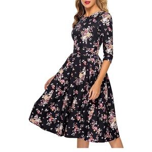 Floral Midi Dress - Feminine, Floral